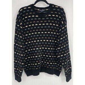 Knightsbridge Mens M Black Geometric Textured Crewneck Pullover Sweater Y2K